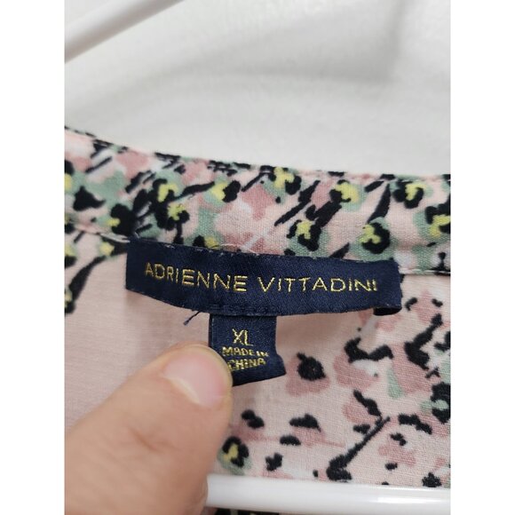 Adrienne Vittadini Womens Cottagecore BOHO Top XL Pink Floral Tie Hem 3/4 Sleeve - Picture 4 of 8